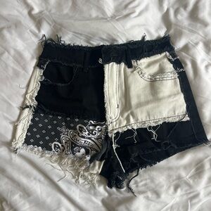 SHEIN Black and White Patchwork Jean Shorts